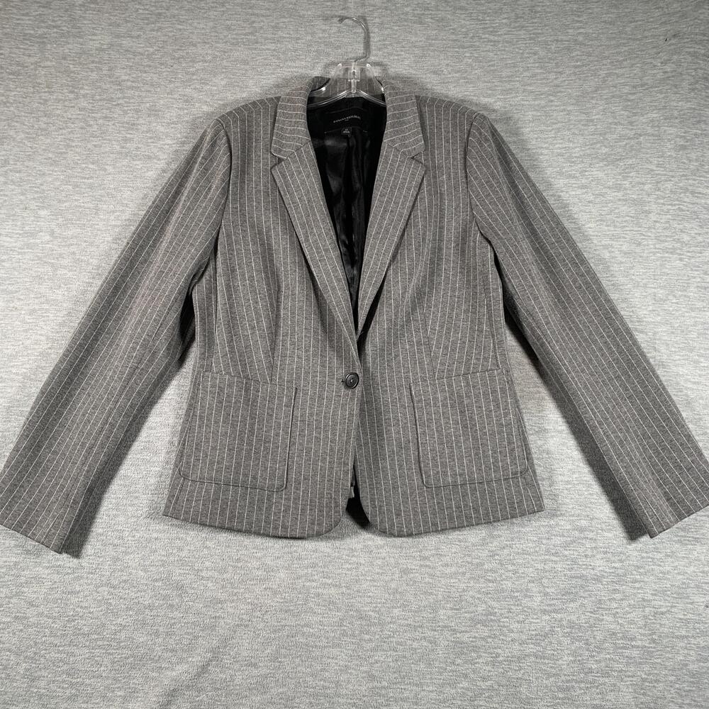 Banana Republic Blazer Womens 12 Gray Pinstripe One Button Lined Suit Jacket